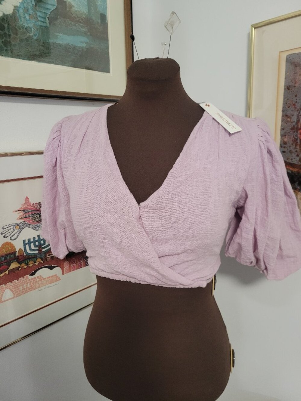 Olivaceous NWT Boho Chic Cropped Lilac Cotton Top Size Small